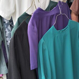 Set of 6 basic solid color 100% polyester shells. Size 12.